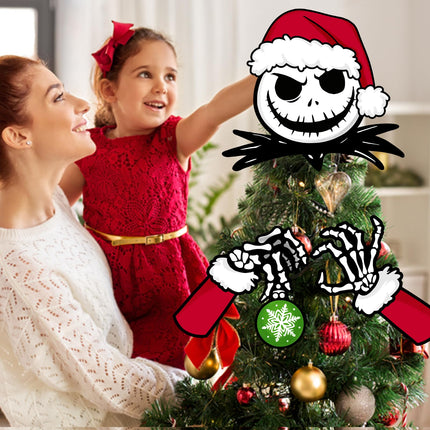 Jack Skellington Christmas Tree Topper Head Arms and Legs, Xmas Spooky Skull Decorative Tree Ornaments Decor, Funny Holiday Indoor Home Decorations Gothic Themed Party Supplies