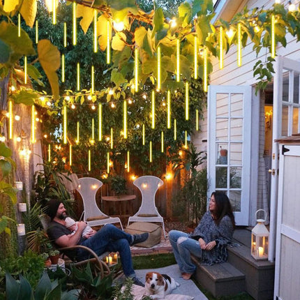 Christmas Lights Outdoor, 288 LED 8 Tube 12 Inch Meteor Shower Rain Lights, Plug in Falling Icicle Lights Christmas Decoration for Xmas Tree Yard House Décor (Warm White)