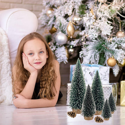 Mini Christmas Tree Small Christmas Tree Desktop Miniature Pine Tree Sisal Bottle Brush Trees with Wooden Base for Christmas Decor Christmas Party Home Table Craft Decorations