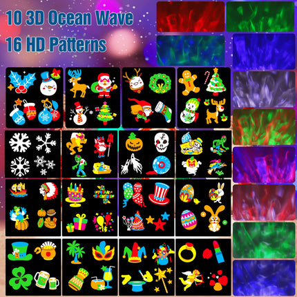 Christmas Halloween Projector Lights Outdoor,Holiday Lights Projector with Remote Control Timer,26 HD Effects (3D Ocean Wave & Patterns) Waterproof Landscape Lights for Halloween Party Decorations