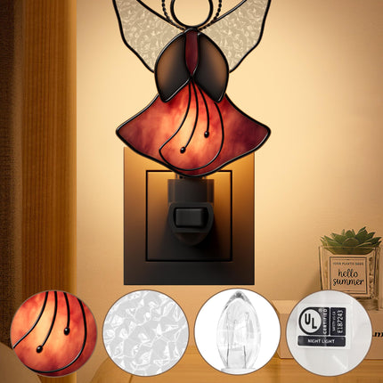 Night Light Flying Pink Angel Stained Glass Night Lights Plug into Wall, Angel Bright Plug in Night Light, for Birthday Christmas Valentine Holidays s for Mom Mother`s Day Christmas