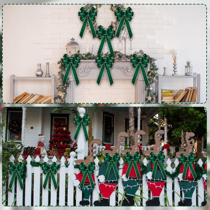 Lenwen 12 Pcs Large Christmas Bows 11 x 19.6 inch Velvet Christmas Wreath Bows Christmas Tree Topper Bow with Golden Edge Big Xmas Ornament for Wreath Home Front Door Decor (Green)