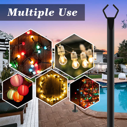 2 Pack 10Ft String Light Poles,Light Poles for Outside String Lights,Outdoor Light Poles with Fork,Metal Poles Stand for Patio,Backyard,Deck