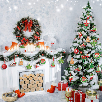 12 Pieces Christmas Wooden Ornaments Leaf Themed Christmas Decorations Snowflake Christmas Crafts Wood Cutout Decorative Hanging Ornaments for Xmas Christmas Tree Farmhouse Craft Decor (Vivid Style)