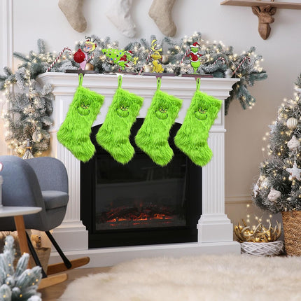 Christmas Stocking Holder - Set of 4 Stocking Hangers Christmas Thief, Christmas Tree, Dog, Girl Christmas Stocking Hooks Christmas Decoration for Fireplace, Shelf,Staircases