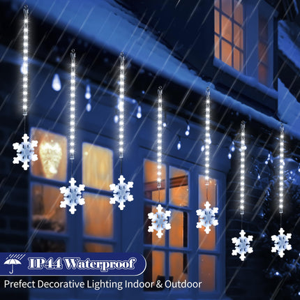 Enhon 2 Pack Meteor Shower Snowflake Lights Outdoor with Timer, Total 480 LED 12in 16 Tube Connectable Waterproof Meteor Rain Drop Christmas Light with Snowflake for Xmas Tree Roof Garden(Blue)