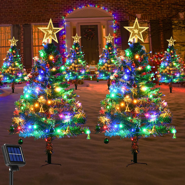 2 Set Solar Christmas Tree Christmas Lights for Outdoor Christmas Decorations, Solar Xmas Pathway Lights 8 Modes Solar Christmas Garden Stake Lights, Waterproof Outdoor Christmas Decor for Patio Yard