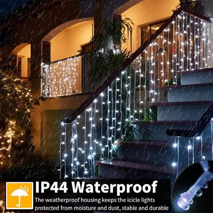 600LED Christmas Icicle Lights for Outside, 75Ft Plug-in Hang Icicle String Lights with Remote, 8 Modes Cool White Twinkle Curtain Icicle Lights Waterproof for Outdoor Eave Fence Indoor Bedroom Decor