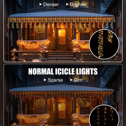 Brightown Cluster Icicle Lights for Outside, 20Ft 1125 LED Christmas Lights with 30 Drops, Icicle Christmas Lights Outdoor with Timer Function, Christmas Lights for House Roofline, Warm White