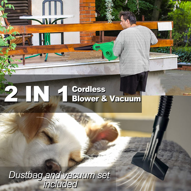 Tegatok Cordless Leaf Blower and Vacuum Cleaner, 2-in-1 Leaf Blower Cordless with Battery and Charger, Lightweight Multifunctional Mini Leaf Blower Kit, Electric Leaf Blowers for Lawn Care, Dust