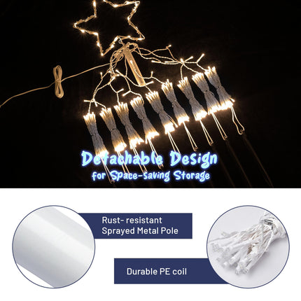 Yescom 12FT Warm White LED Waterfall Cone Tree Light with Star Finial 9 Strings 362 LED Star Lights Christmas Decoration Outdoor Party Yard