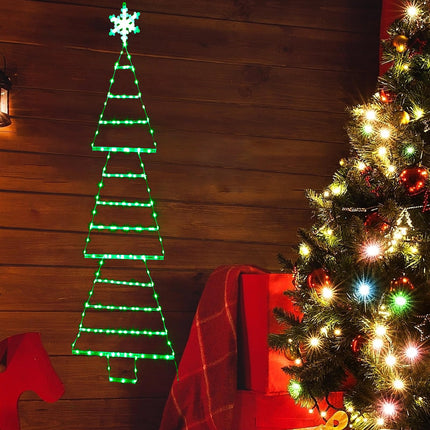LED Christmas Lights,4.6ft Green Christmas Ladder Lights with Snowflake,Christmas Decorations Lights with 8 Modes & Timer for Window Wall Home Garden Indoor Outdoor Xmas Tree Decor (Green)
