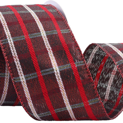 VATIN Red Plaid Ribbon 2-1/2 inch x 10 Yards Tartan Christmas Wired Ribbon,Xmas Tree Ribbon for Topper Bow,Christmas Wreath and Swag,Tree Decoration, Wrapping