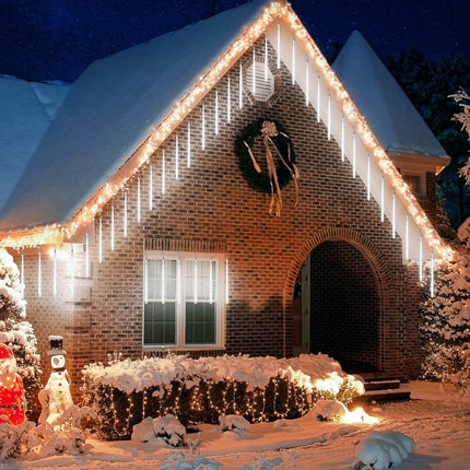 Cool White 20 Tubes Meteor Shower Icicle Lights 480 LED Raindrop Lights with Timer Function Cascading Lights Falling Rain Lights for Holiday Party Christmas Decorations