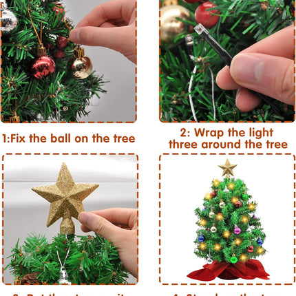 Joiedomi 2 Pack Prelit Tabletop Christmas Tree with Decoration Kit, 20" Artificial Mini Xmas Pine Tree with LED String Lights and Ornaments,Christmas Home Indoor Decoration Tree Decor