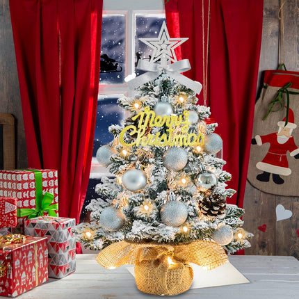 Tabletop Christmas Tree with Lights 22 Inch Mini Artificial Frosted Christmas Tree Small White Christmas Tree Ornaments for Xmas Decor