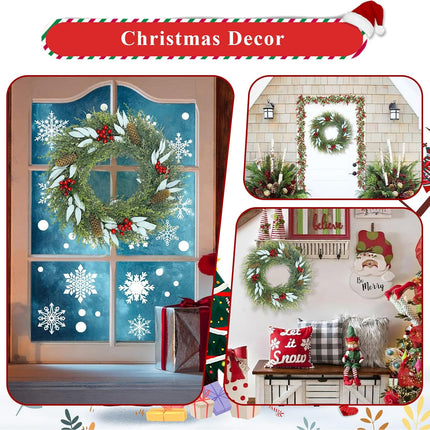 U'Artlines 18" Artificial Christmas Wreath Front Door Wreath with Red Berry Pine Cones Christmas Decorations for Winter Xmas Holiday Home Indoor Outdoor Use (Green,1)