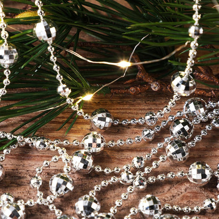 180 ft Christmas Beaded Garland Shiny Beads Strand for Christmas Tree Beaded Christmas Tree Garland Silver String Beads for Xmas Decorations DIY Ornaments Fireplace Wedding Party