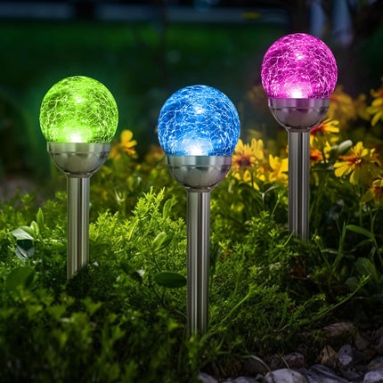 Solpex Solar Garden Lights Outdoor, 3 Pack Multi Color ChangingWhite 2 Modes Solar Powered Glass Ball Garden Lights, Solar