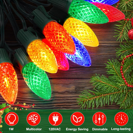 50 Packs C9 LED Christmas Light Bulbs Outdoor, Replacement Bulbs for Christmas String Lights, C9 Shatterproof LED Bulbs, Waterproof Dimmable Strawberry Lights Bulbs E17 Intermediate Base, Multicolor
