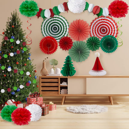 Christmas Party Decoration Festival Set - Huryfox 33pcs Birthday Bunting Decorations Paper Pom Poms Supplies Garland Hanging Honeycomb Balls Suitable for Halloween Garden Indoor Home Décor