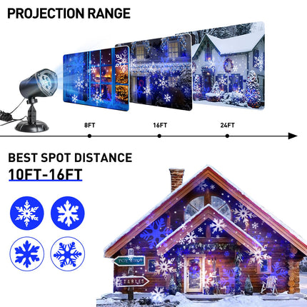 Vanthylit Christmas Projector Lights Outdoor, White Blue Snowflakes Projection Outside, Waterproof LED Landscape Christmas Light for Window Yard House Party Xmas Indoor Decor