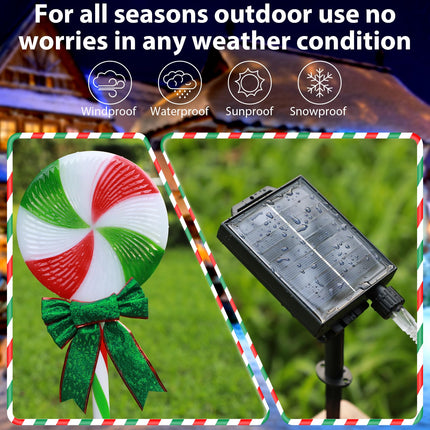 4LED Solar Christmas Pathway Lights Solar Powered Lollipop Garden Lights Decorations Christmas Peppermint Waterproof Outdoor Light Red and Green for Yard Deck Lawn Patio Walkway Courtyard(1Pack)