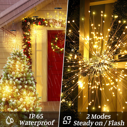 2 PCS Solar Lights Outdoor Solar Firework Lights, 240 LED Solar Powered Hanging Lights Outdoor Waterproof Hanging Fairy Garden Lights Landscape Lights Christmas Decorations (Warm White)