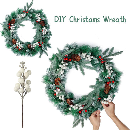 Crafare 24 Pack 7.5Inch Christmas Glitter Berries Stems Artificial Christmas Picks for Christmas Tree Ornaments, DIY Xmas Wreath, Crafts, Holiday and Home Decor, White