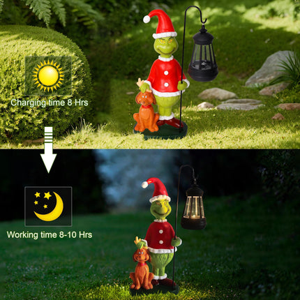 Christmas Decoration Solar Garden Statue Figurine with Light Décor for Outdoor Indoor Home Patio Porch(Style 2)