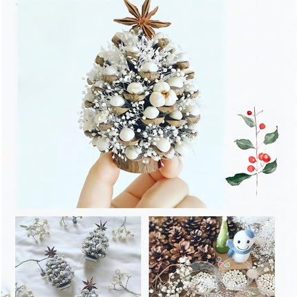 LNV Handmade DIY Christmas Tree Pine Cones, Pine Branches and Other Natural Material Manufacture Christmas Decoration Small Christmas Tree Christmas Decorations Clearance (White Full Star)