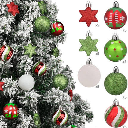 Ornament 35pcs Shatterproof Christmas Balls & Stars, Plastic, Red & Green, Hanging, for Xmas Tree Decorations, Wedding, Party Decors