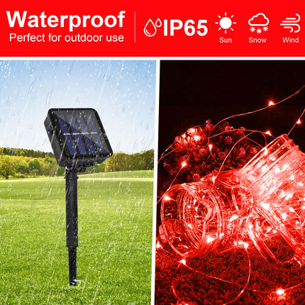 Solar Powered String Lights Outdoor, 2 Pack Total 200 LED 66FT Solar Powered Decorative Fairy Lights 8 Modes for Halloween, Garden, Patio, Party, Yard, Christmas(Red)