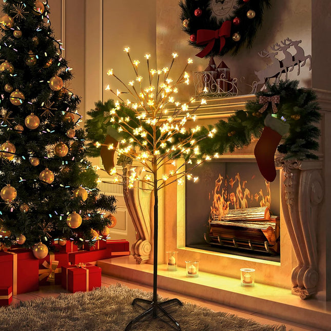4.5FT Cherry Blossom Tree, 104 LED Warm White Lighted Artificial Tree for Decoration Inside and Outside, Home, Garden, Wedding, Birthday, Christmas Holiday, Party
