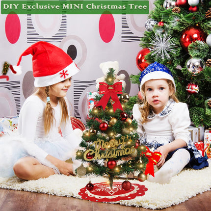 60CM Mini Christmas Tree, Pink Tabletop Christmas Tree Small Xmas Tree with 29 Pieces Ornaments, Small Prelit Christmas Tree with Light for Home, Party DIY Christmas Decorations,Green