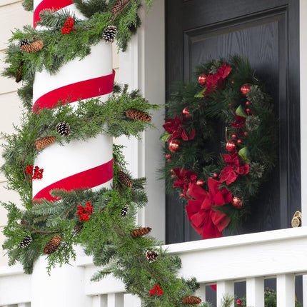 AnyDesign Christmas Garland with Red Berries Pine Cones Artificial Christmas Hanging Cedar Garland for Winter Xmas Party Dinner Door Indoor Outdoor Home Wedding Frame Backdrop Decor (6.2Ft)