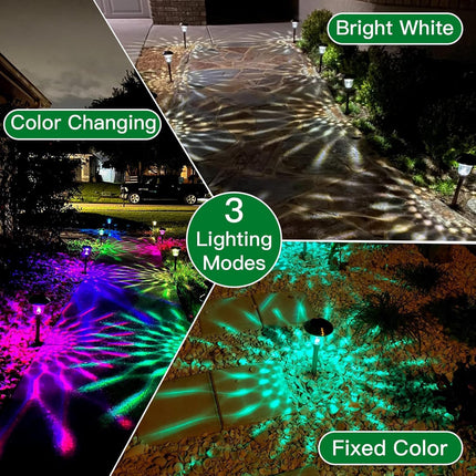 Beau Jardin 8 Pack Solar Pathway Lights Color Changing + Bright White Outdoor Garden Stake Glass LED Stainless Steel Waterproof Landscape Path Lighting for Yard Walkway Driveway Outside Black
