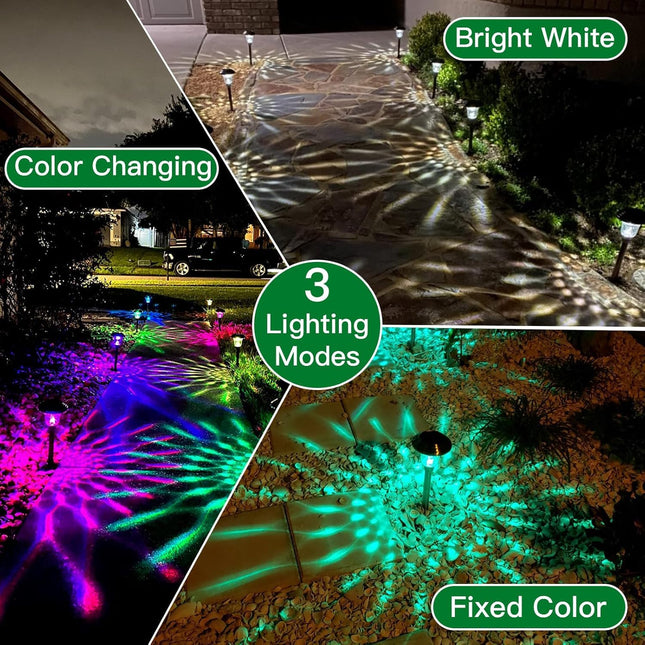 Beau Jardin 8 Pack Solar Pathway Lights Color Changing + Bright White Outdoor Garden Stake Glass LED Stainless Steel Waterproof Landscape Path Lighting for Yard Walkway Driveway Outside Black