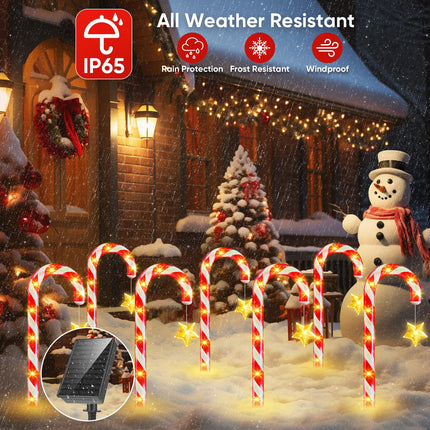 Outdoor Christmas Decorations: 12 Pack Solar Christmas Candy Cane Lights Waterproof, Christmas Pathway Lights with Remote Control & 8 Modes, Christmas Outdoor Decorations for Yard, Walkway Xmas Decor