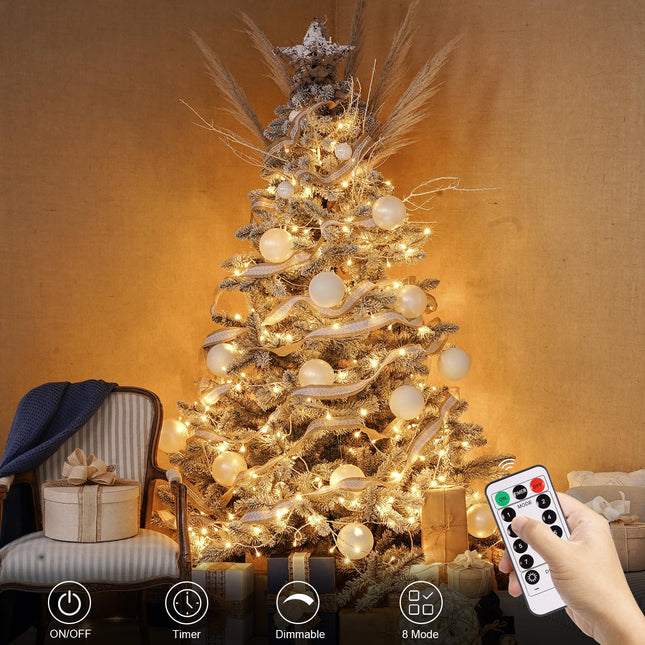 echosari Christmas String Lights Battery Powered, 33Ft 100 LED Fairy Lights Warm White Outdoor Fairy String Lights Lights with Remote Dimmable Timer 8 Modes for Wedding Party Garden Decoration