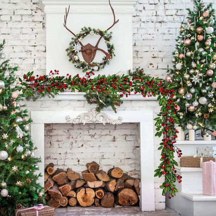 Artiflr 6 FT Red Berry Garland Christmas Decoration Clearance, Green Leaves Garland Artificail Berry Garland Fireplace Table Centerpiece Hone Decoration for Winter Holiday Year Decor