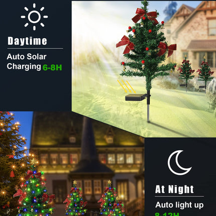 Solar Christmas Decorations Trees Lights Outdoor Waterproof, 40LED-Lights Solar Yard Decorative, Solar Stake Lights Xmas Tree Garden Decor with Constant & Flashing Modes for Pathway Lawn Patio, 2PCS