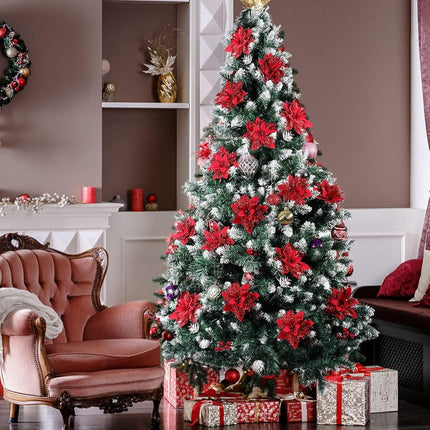 15 PCS Poinsettia Flowers Artificial Poinsettia,Christmas Decorations Poinsettias Artificial Christmas Flowers,Christmas Tree Flower Decorations with Stems DIY Xmas Wreath Year Party Ornament