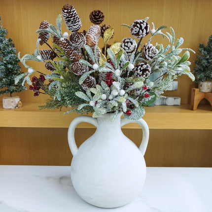 Winlyn 8 Pcs Snowy Natural Pinecone Picks Sprays Christmas Picks Spruce Pine Cones Branches Ornaments 14" Tall for Christmas Tree Rustic Floral Arrangements Wreath Holiday Centerpiece Winter Décor