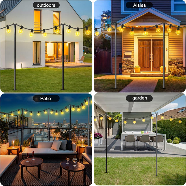 2 Pack String Light Poles for Outside, Metal Christmas Lights Hanger Pole Outdoor with Fork, Lighting Hanging Pole for Patio Garden Backyard Yard Camping Party