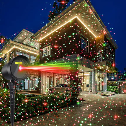 Christmas Motion Laser Projector Light Outdoor for Seasonal Decorative Lighting Show, as Seen on TV Xmas Light Landscape for House Garden, Red & Green Stars Dots Dynamic Keeping Moving Change Pattern
