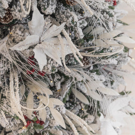PARTY JOY 54 Pcs White Glitter Artificial Cedar Sprigs Picks Faux Cedar Branches Stems Christmas Tree Picks Sprays for Gold Christmas Tree Wreath Wedding Bouquet Winter Seasonal Holiday Decoration
