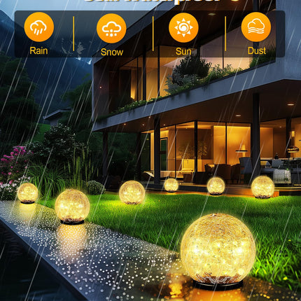 Garden Solar Ball Lights Outdoor Waterproof, 50 LED Cracked Glass Globe Solar Power Ground Lights for Path Yard Patio Lawn, Christmas Decoration Landscape Warm White(2 Pack 4.7'')