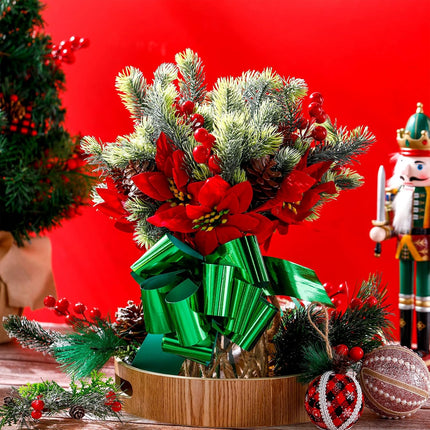 8 Pcs 13.4 Inch Red Poinsettia Artificial Christmas Flowers Bouquet with Pine Cone Red Berry Pine Needle Artificial Plants Christmas Decor for Craft Xmas Tree Garland Home Indoor Outdoor