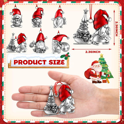 Sumind 12 Pcs Christmas Santa Gnome Ornament Solid Pewter Metal Christmas Tree Ornament DIY Craft Hanging Decoration for Home Party Decorations (Santa)